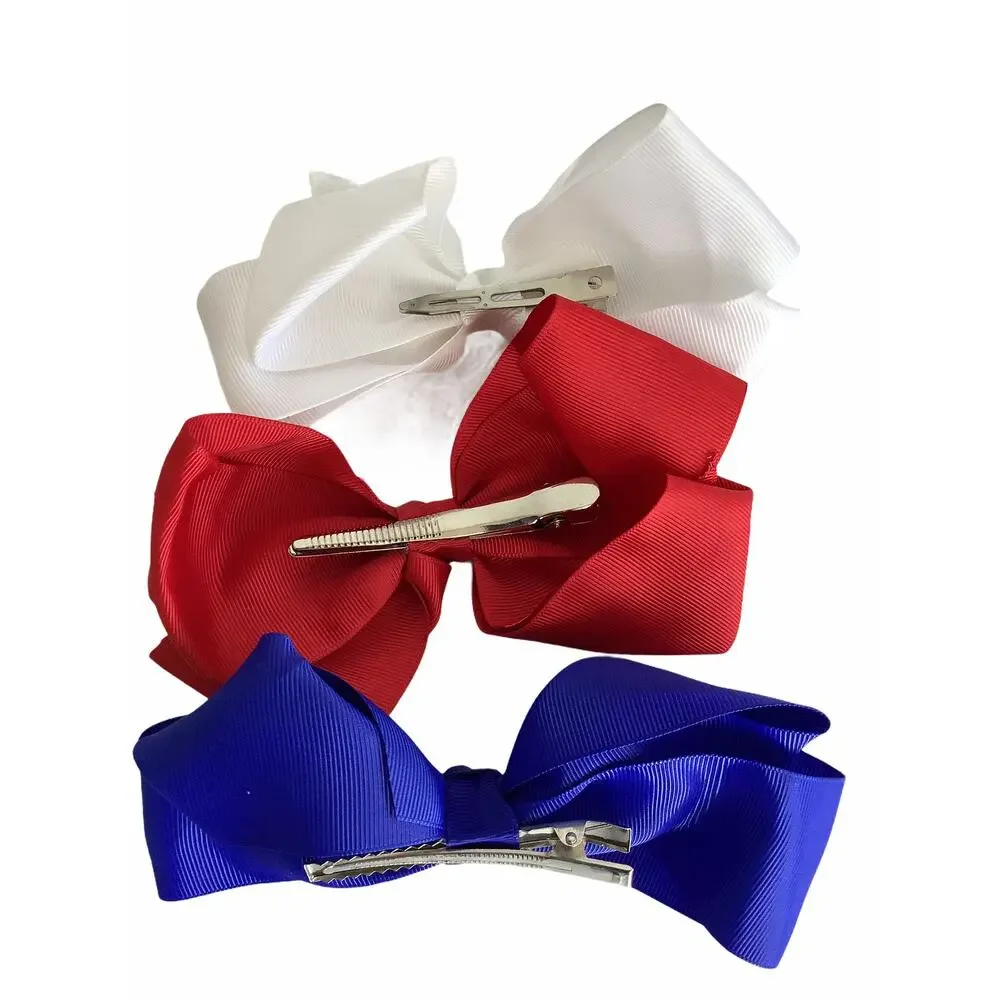 *BUNDLE Girl’s Lot of 3 Red, White & Blue Hair Bow Clips NEW